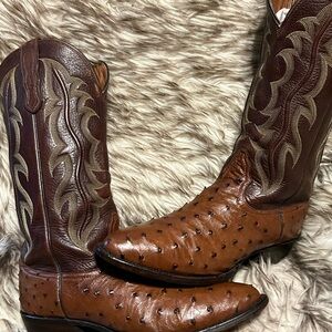 Nocona Men Full Ostrich & leather western Cowboy Boots-brown-Sz 8 D